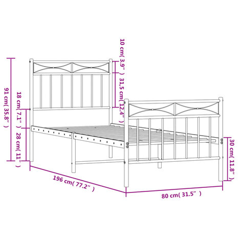 Bedframe met hoofd- en voeteneinde metaal wit 75x190 cm 9