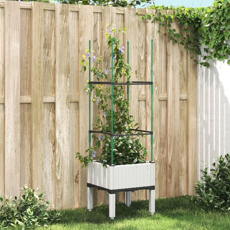 Plantenbak met latwerk 40x40x142,5 cm polypropeen wit 1