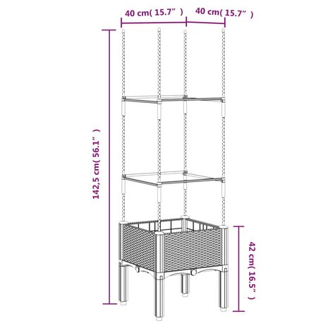 Plantenbak met latwerk 40x40x142,5 cm polypropeen bruin 7