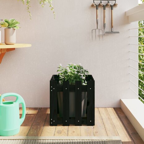 Plantenbak met hekontwerp 40x40x40 cm massief grenenhout zwart 1