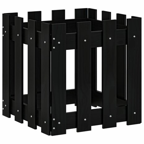 Plantenbak met hekontwerp 40x40x40 cm massief grenenhout zwart 2
