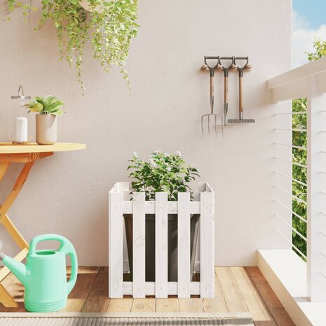 Plantenbak met hekontwerp 50x50x50 cm massief grenenhout wit 1