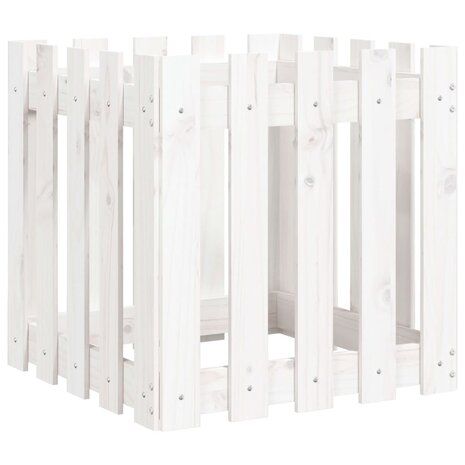 Plantenbak met hekontwerp 50x50x50 cm massief grenenhout wit 2