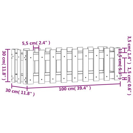 Plantenbak verhoogd hekontwerp 100x30x30 cm grenenhout zwart 9