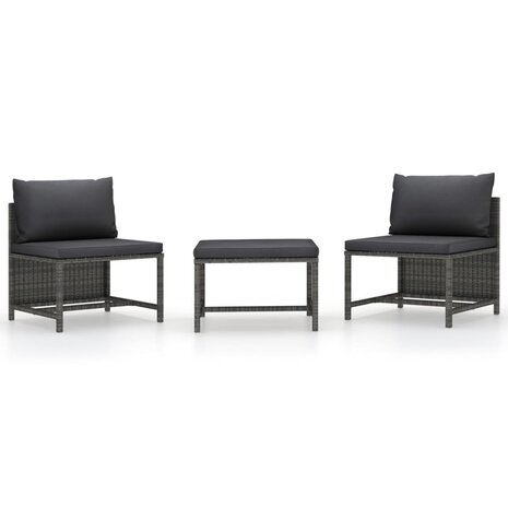 3-delige Loungeset met kussens poly rattan grijs 1