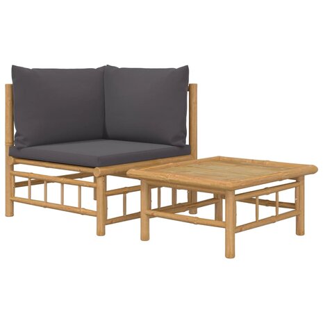 2-delige Loungeset met kussens bamboe donkergrijs 2