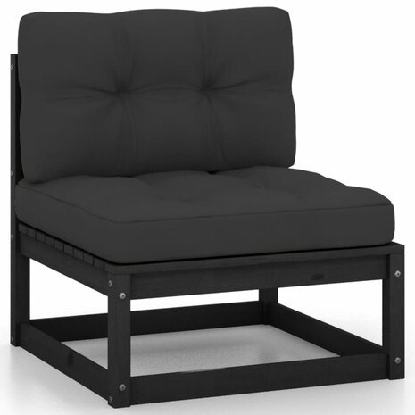 2-delige Loungeset met kussens massief grenenhout zwart 2