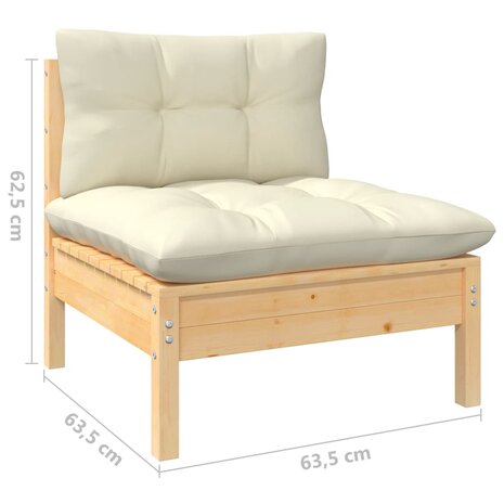 3-delige Loungeset met crèmekleurige kussens massief grenenhout 9