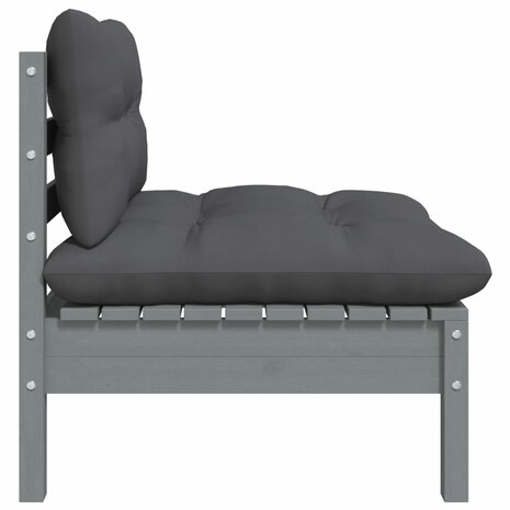 3-delige Loungeset met kussens massief grenenhout grijs 5