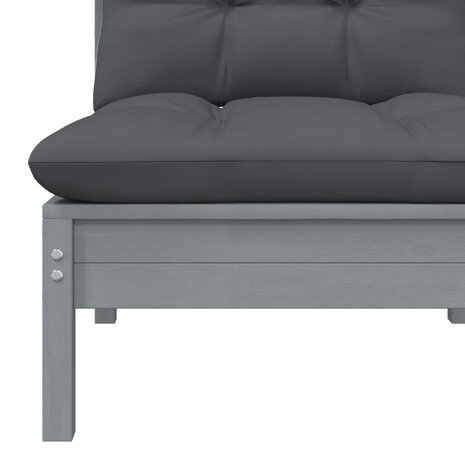 3-delige Loungeset met kussens massief grenenhout grijs 6