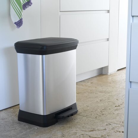 Curver Pedaalemmer Deco rechthoekig 30 L zilverkleurig 7