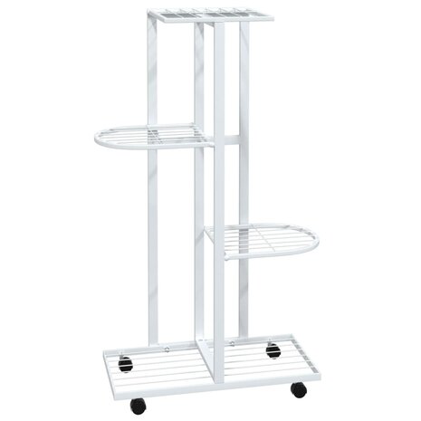 Bloemenstandaard met wielen 4-laags 44x23x80 cm ijzer wit 2