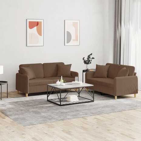 2-delige Loungeset met kussens stof bruin 1