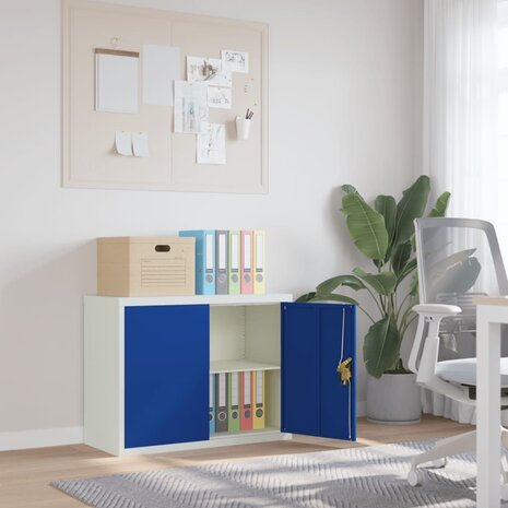 Archiefkast 90x40x70 cm staal lichtgrijs en blauw 1