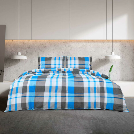 Dekbedovertrekset 140x200 cm katoen blauw en grijs 3