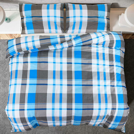 Dekbedovertrekset 225x220 cm katoen blauw en grijs 5