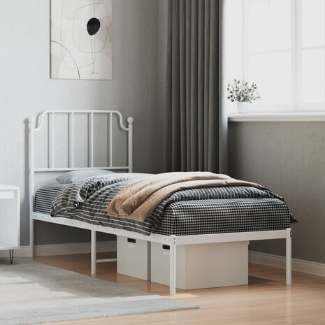Bedframe met hoofdbord zonder matras metaal wit 75x190 cm 1