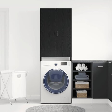 Wasmachinekast 64x25,5x190 cm zwart eikenkleur 3