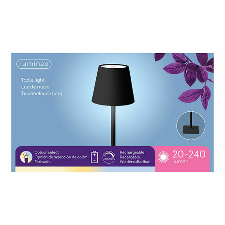 Ledtafellamp Lumineo 894376 Zwart Metaal 17 cm Herlaadbaar 2