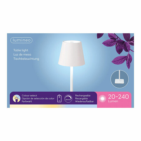 Ledtafellamp Lumineo 894378 Wit Metaal 37 cm Herlaadbaar 2