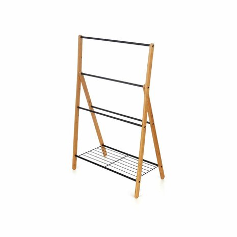 Losstaand handdoekenrek Kipit B7816 Zwart Metaal Bamboe 60 x 90 x 37 cm 4 Stuks 2