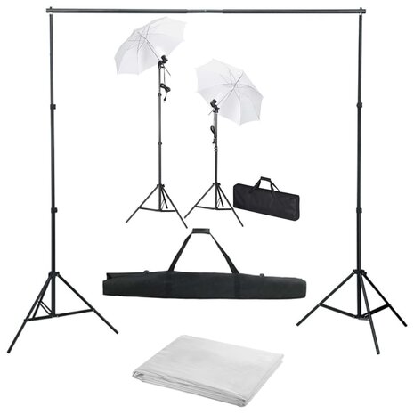 Fotostudioset met achtergrond, lampen en paraplu&apos;s 1