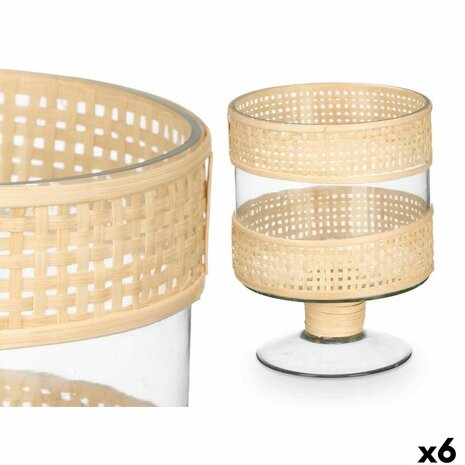 Kaarshouder GiftDecor SG-29685 Transparant Natuurlijk Glas Rotan 15 x 20 x 15 cm (6 Stuks) 1