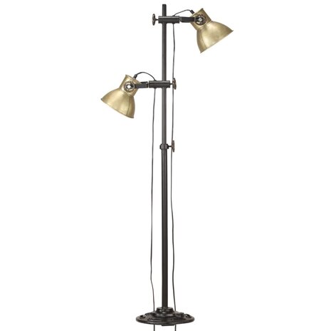 Vloerlamp met 2 lampenkappen E27 gietijzer messingkleurig 3