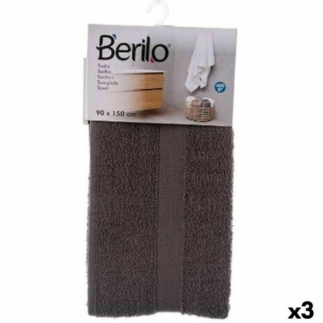 Badhanddoek Berilo 89671 Grijs 80 % katoen 20 % Polyester 90 x 150 cm 90 x 0,5 x 150 cm (3 Stuks) 1