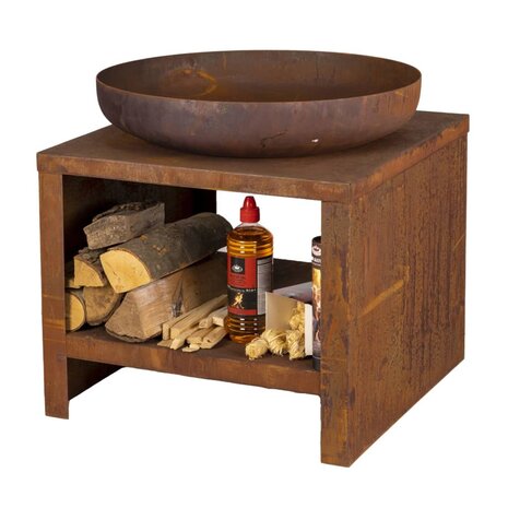 Esschert Design Vuurschaal met houtopslag 62 cm roestkleurig 3