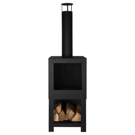 Esschert Design Tuinhaard met houtopslag zwart FF410 3