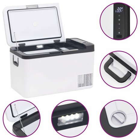 Koelbox met handvat en adapter 25 L PP & PE zwart en wit 9