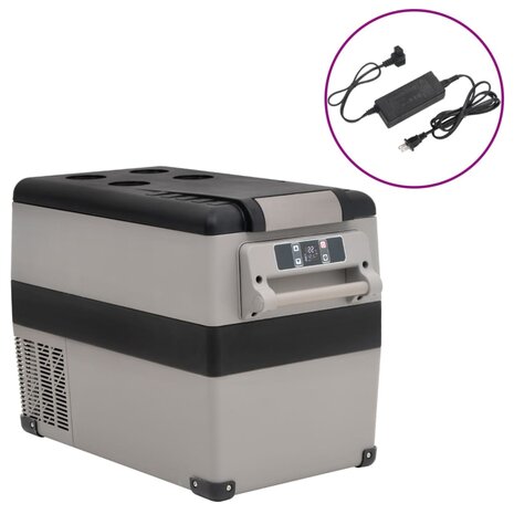 Koelbox met handvat en adapter 35 L PP & PE zwart en grijs 1