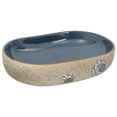 Opzetwasbak ovaal 59x40x14 cm keramiek zandkleurig en blauw 2