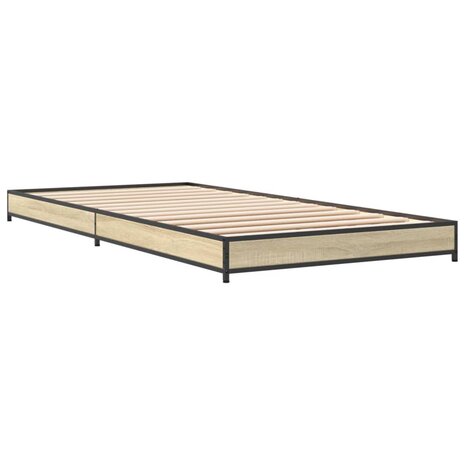 Bedframe bewerkt hout en metaal sonoma eikenkleurig 100x200 cm 3