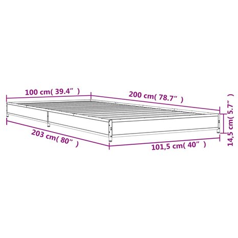 Bedframe bewerkt hout en metaal sonoma eikenkleurig 100x200 cm 9