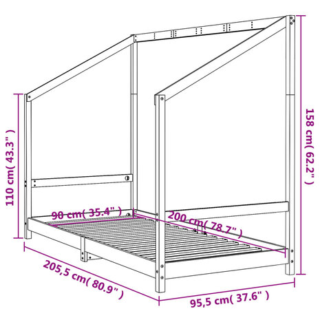Kinderbedframe 90x200 cm massief grenenhout 9