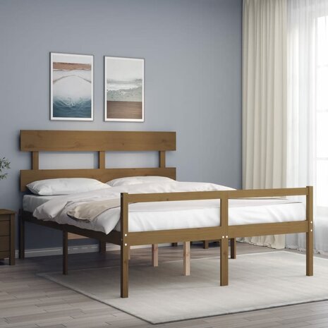 Seniorenbed met hoofdbord massief hout honingbruin 1
