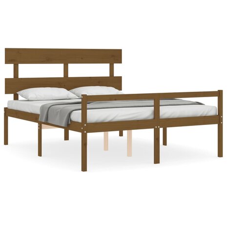 Seniorenbed met hoofdbord massief hout honingbruin 2