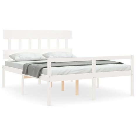 Seniorenbed met hoofdbord massief hout wit 2