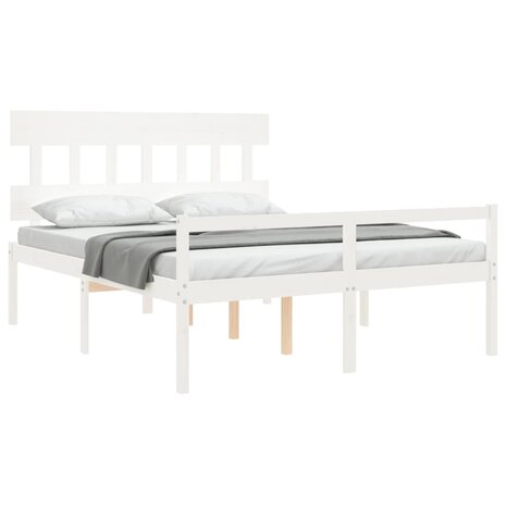 Seniorenbed met hoofdbord massief hout wit 4