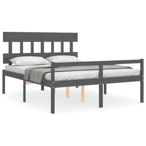 Seniorenbed met hoofdbord massief hout grijs 2