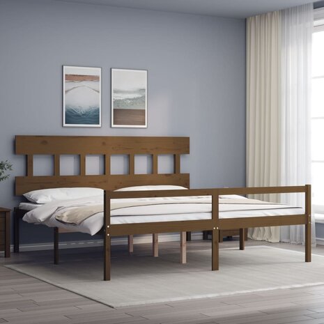 Seniorenbed met hoofdbord massief hout honingbruin 200x200 cm 1