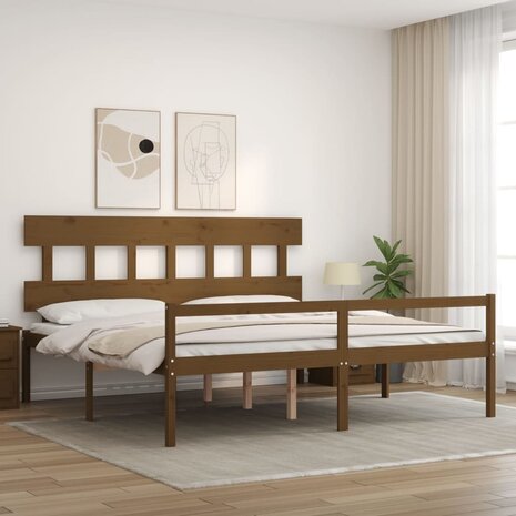 Seniorenbed met hoofdbord massief hout honingbruin 200x200 cm 3