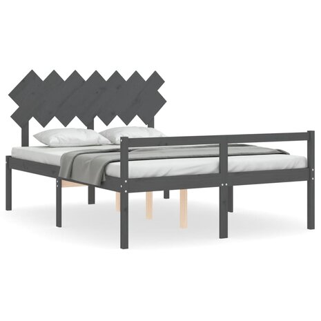 Seniorenbed met hoofdbord massief hout grijs 2
