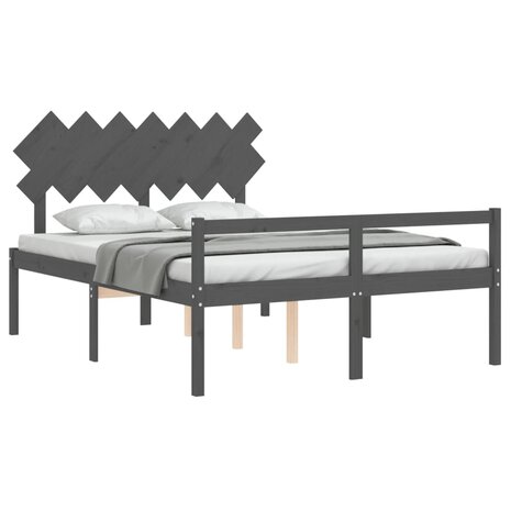 Seniorenbed met hoofdbord massief hout grijs 4