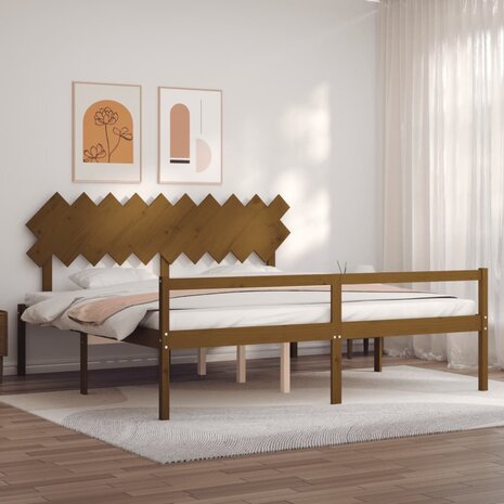 Seniorenbed met hoofdbord massief hout honingbruin 200x200 cm 1