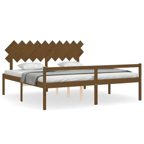 Seniorenbed met hoofdbord massief hout honingbruin 200x200 cm 2