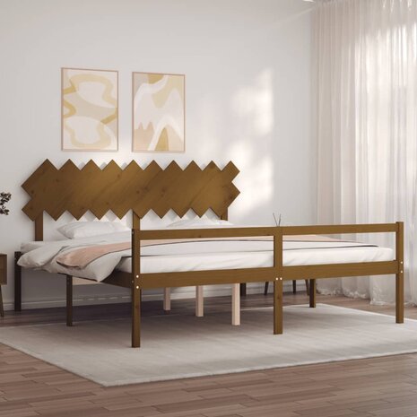 Seniorenbed met hoofdbord massief hout honingbruin 200x200 cm 3