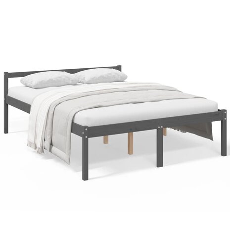 Seniorenbed massief grenenhout grijs 150x200 cm 2